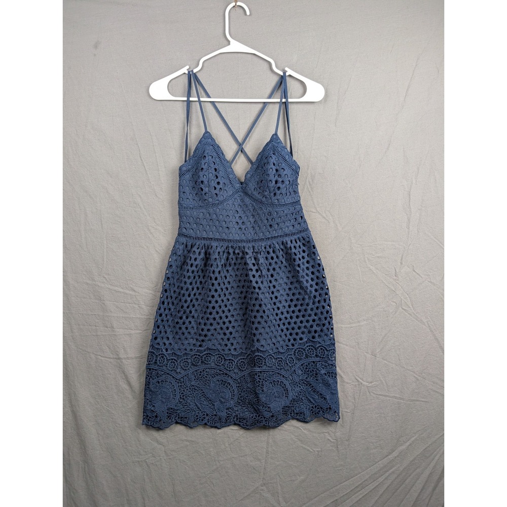 Abercrombie & Fitch‎ Blue Lace Eyelet Mini Dress XS Sleeveless V-Neck Boho